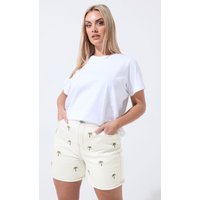Limited Collection Damen Limited Collection – Shorts in Naturbraun mit Aufgestickter Palme in Größe 48 | Baumwolle/Elasthan