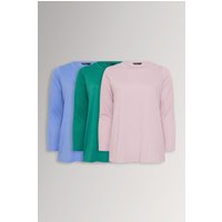 Yours Yours Damen T-Shirts in Grün und Blau mit Langen Ärmeln, 3er Set in Größe 54-56 | Baumwolle/Polyester