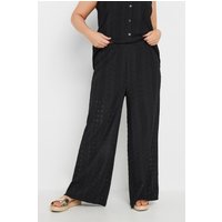 Yours Yours Damen Hose in Schwarz mit Lochstickerei und Weitem Bein in Größe 58-60 | Polyester/Elasthan