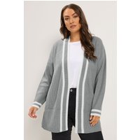 Yours Yours Damen Strickjacke in Grau mit Kontrastkante in Größe 54-56 | Acryl