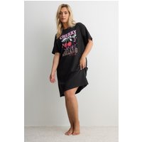Yours Yours Damen SchlafT-Shirt in Schwarz mit Leopardenmuster und dem Schriftzug „Cherry Sweet Dreams“ in Größe 66-68 | Baumwolle