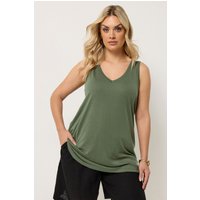 Yours Yours Damen Basicträgershirt in Khakigrün mit V-Ausschnitt in Größe 46 | Baumwolle/Polyester