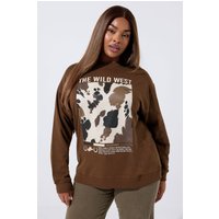Limited Collection Limited Collection Damen Sweathirt „The Wild West“ in Braun mit Kuhprint in Größe 44 | Baumwolle/Polyester