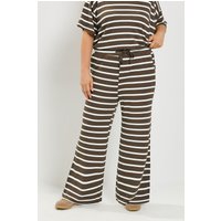Yours Yours Damen Hose in Schokobraun mit Streifen und Bindegürtel in Größe 48 | Polyester/Elasthan