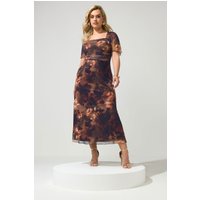 Yours London Yours London Damen Maxikleid in Braun mit Blumenmuster und Eckigem Ausschnitt in Größe 42 | Polyester/Elasthan