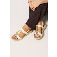 Yours Yours Damen Sandalen in Weiß in Weiter E-Passform mit Gehämmerter Scheibe und Keilabsatz in Größe 42EEE | Synthetik