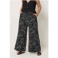 Yours Damen Yours – Hose in Schwarz mit Wirbelmuster und Weitem Bein in Größe 54-56 | Polyester/Elasthan