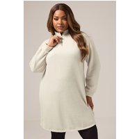 Yours Yours Damen Geripptes Pulloverkleid in Naturbraun mit Zip am Ausschnitt in Größe 48 | Polyester/Viskose