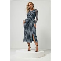 Yours London Damen Yours London – Seitlich Gerafftes Meshkleid in Schwarz mit Geometrischem Muster in Größe 44 | Polyester/Elasthan