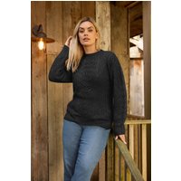 Yours Yours Damen Strickpullover in Schwarz mit Durchbruchmuster in Größe 50-52 | Baumwolle/Acryl