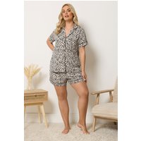 Yours Yours Damen Pyjama in Naturbraun mit Leopardenprint in Größe 54-56 | Polyester/Elasthan