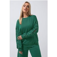 Limited Collection Limited Collection Damen Sweatshirt in Grün mit Ösendesign in Größe 44 | Baumwolle/Polyester