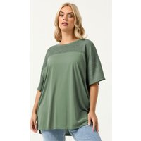Yours Yours Damen Oversized T-Shirt in Khakigrün mit Gewebtem Einsatz Size 54-56 | Polyester/Viskose