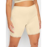 Yours Yours Damen Shorts in Nude mit Hoher Taille und Spitzenbesatz Gegen Wundscheuern in Größe 50-52 | Baumwolle/Polyester/Elasthan
