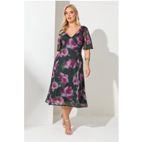 Yours London Yours London Damen Geblümtes Freizeitkleid in Grün mit Netzstoff in Größe 46 | Polyester/Elasthan