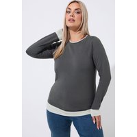 Limited Collection Limited Collection Damen LangarmT-Shirt in Grau mit Kontrastierendem Saum in Größe 48 | Baumwolle/Elasthan