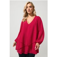 Yours London Yours London Damen Mehrlagige Bluse in Rot mit V-Ausschnitt in Größe 48 | Polyester