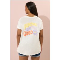 Yours Yours Damen T-Shirt in Elfenbein mit „Focus On The Good“Print Hinten in Größe 48 | Baumwolle