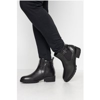 Yours Yours Damen Stiefeletten aus Lederimitat in Schwarz in Weiter E bis Eeepassform mit Schnalle in Größe 39E