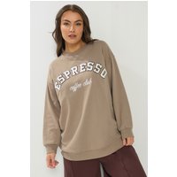 Yours Plus Size Beige Brown 'Espresso' Slogan Sweatshirt Size 14