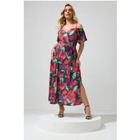 Yours London Damen Yours London – Schulterfreies Maxikleid mit Abstraktem Blumenmuster in Größe 42 | Polyester/Elasthan