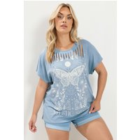 Yours Yours Damen T-Shirt in Blau mit „Mystic Soul“Schriftzug in Größe 58-60 | Baumwolle/Polyester