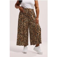 Yours Yours Damen Knöchellange Hose in Braun mit Animalprint und Weitem Bein in Größe 48 | Elasthan/Viskose