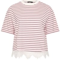 Limited Collection Limited Collection Damen T-Shirt in Pink mit Streifen und Spitzensaum in Größe 44 | Baumwolle