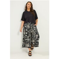 Yours Yours Damen Strukturierte Culotte in Schwarz mit Blumendruck in Größe 48 | Polyester/Elasthan