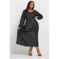 Yours Yours Damen Maxikleid in Schwarz mit Silbernen Punkten aus Chiffon in Größe 54-56 | Polyester