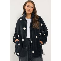 Yours Yours Damen Fleece in Schwarz mit Punktemuster und Durchgehendem Reißverschluss in Größe 54-56 | Polyester