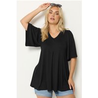 Yours Plus Size Black Pleat Angel Sleeve Swing Top Size 14