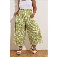 Yours Yours Damen Gekräuselte Midaxi-Culottes in Grün mit Palmenprint in Größe 48 | Viskose