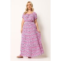 Yours Damen Yours – Carmenmaxikleid in Lila mit Blumenmuster und Bindekragen in Größe 42 | Viskose