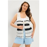 Yours Yours Damen Häkelweste mit Streifen in Größe 46-48 | Baumwolle/Polyester/Viskose