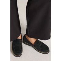 Yours Yours Damen Loafer in Schwarz aus Wildlederimitat in Weiter E-Passform in Größe 38E | Textil/Synthetik
