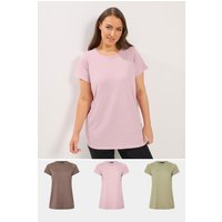 Yours Yours Damen Klassische T-Shirts in Schokoladenbraun und Rosa im 3er Pack in Größe 58-60 | Baumwolle/Polyester