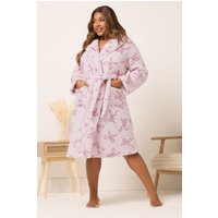 Yours Yours Damen Flauschiger Morgenmantel in Pink mit Schleife und Schalkragen in Größe 58-60 | Polyester