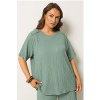 Yours Yours Damen Top mit Knopfdetail und Noppenstruktur in Salbeigrün in Größe 42 | Polyester/Elasthan