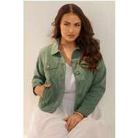Yours Yours Damen Jeansjacke in Khaki in Größe 44 | Baumwolle
