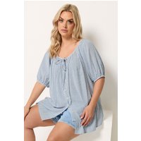 Yours Damen Yours – Bluse in Blau mit Streifenmuster und Puffärmeln in Größe 46 | Baumwolle