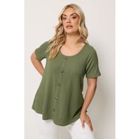 Yours Yours Damen T-Shirt in Olivgrün in Knitteroptik in Größe 50-52 | Polyester/Elasthan