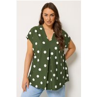 Yours Damen Yours – Gepunktetes T-Shirt in Khaki mit Überschnittenen Ärmeln in Größe 58-60 | Polyester/Elasthan