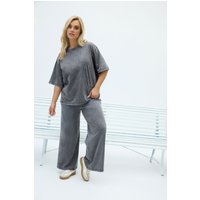 Limited Collection Limited Collection Damen Hose in Grau mit Acidwaschung und Weitem Bein in Größe 46 | Baumwolle