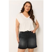 Yours Yours Damen Jeansshorts in Schwarz mit Saumdetail in Größe 46 | Baumwolle/Elasthan