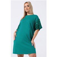 Limited Collection Limited Collection Damen Langarmminikleid in Grün mit Pailletten in Größe 50-52 | Baumwolle