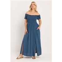 Yours Yours Damen Chambraymaxikleid in Blau mit Carmenausschnitt in Größe 42 | Viskose
