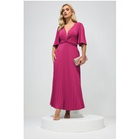 Yours London Yours London Damen Plissiertes Maxikleid in Dunkelrosa mit Knoten in Größe 42 | Polyester/Elasthan