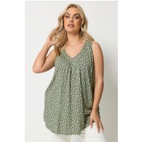 Yours Yours Damen Trägershirt in Olivgrün mit Kleinem Blumenmuster in Größe 44 | Viskose