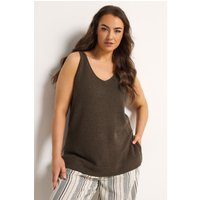 Yours Yours Damen Trägershirt in Schokobraun mit Strickmuster in Größe 50-52 | Acryl